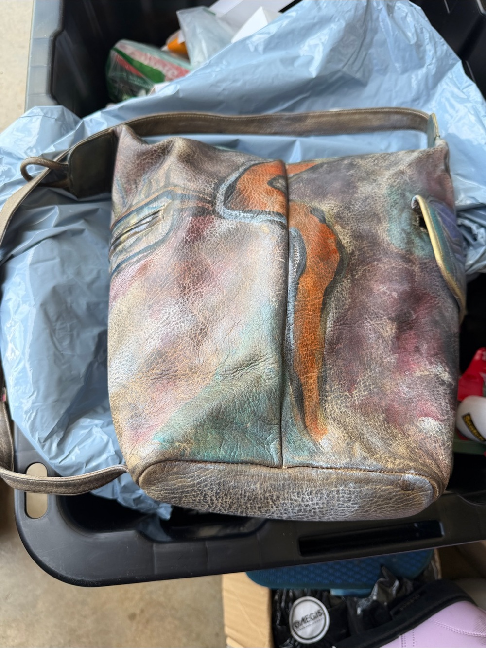 NWOT - Jane Yoo - Hand Painted Multicolor Leather Crossbody Shoulder Bag